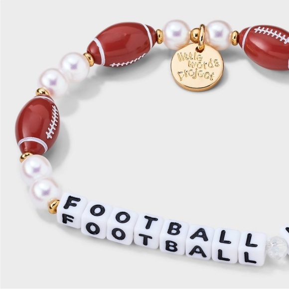 Little Words Project Football Mom Elastic Stretch Word Bracelet Brown Beaded NWT - Picture 2 of 5